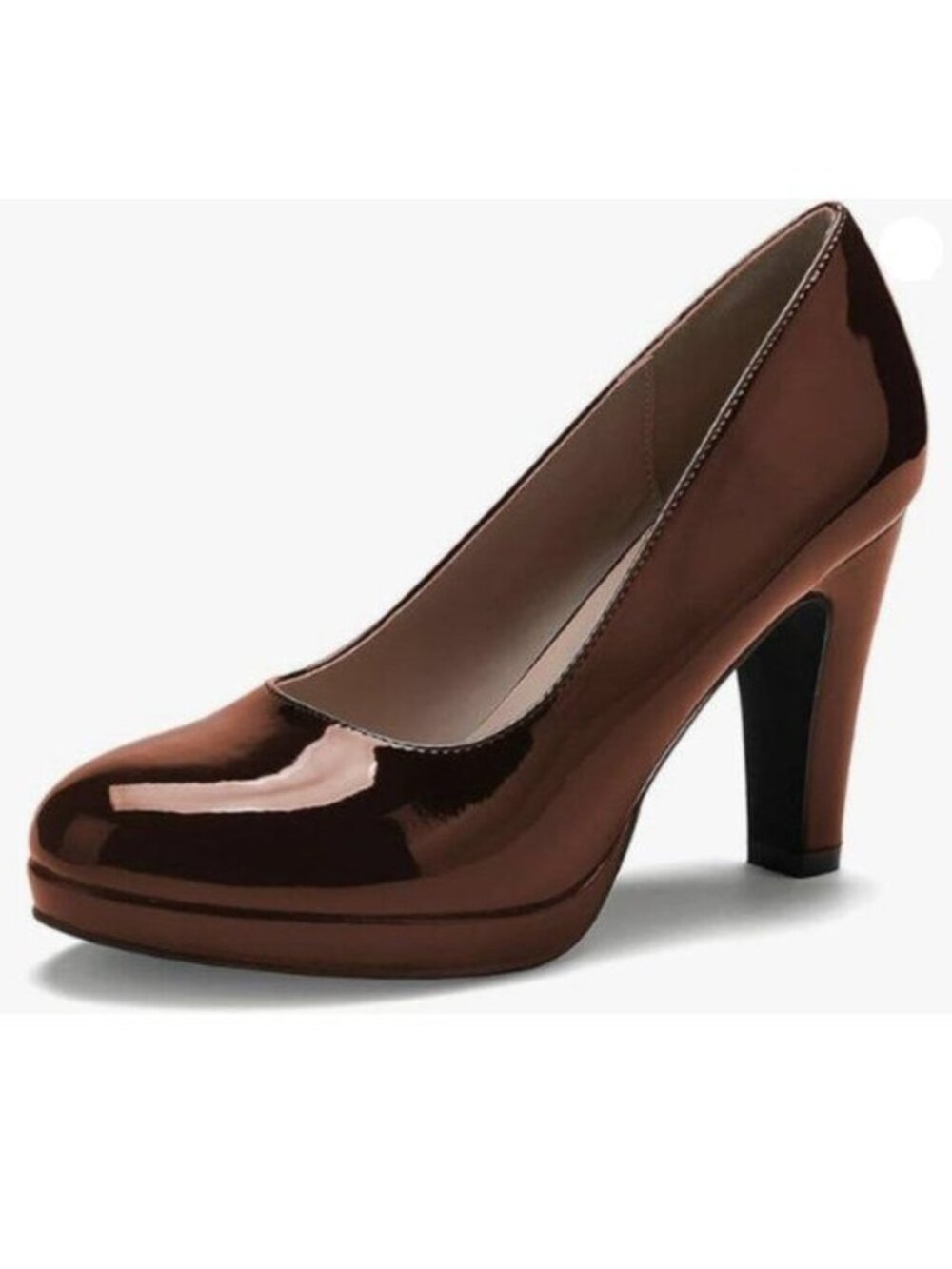miss left Women's Low Platform High Chunky Heels Slip On Closed Round Toe Brown